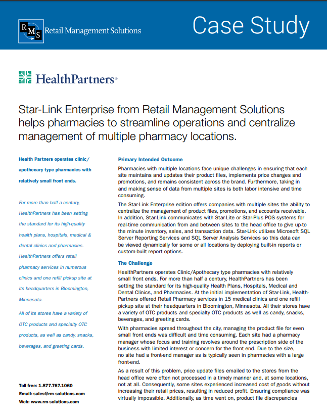 Star-Link Enterprise from Retail Management Solutions helps pharmacies to streamline operations and 