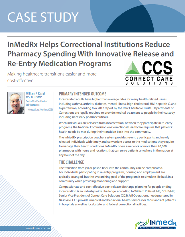 InMedRx Helps Correctional Institutions Reduce Pharmacy Spending With Innovative Release and Re-Entr