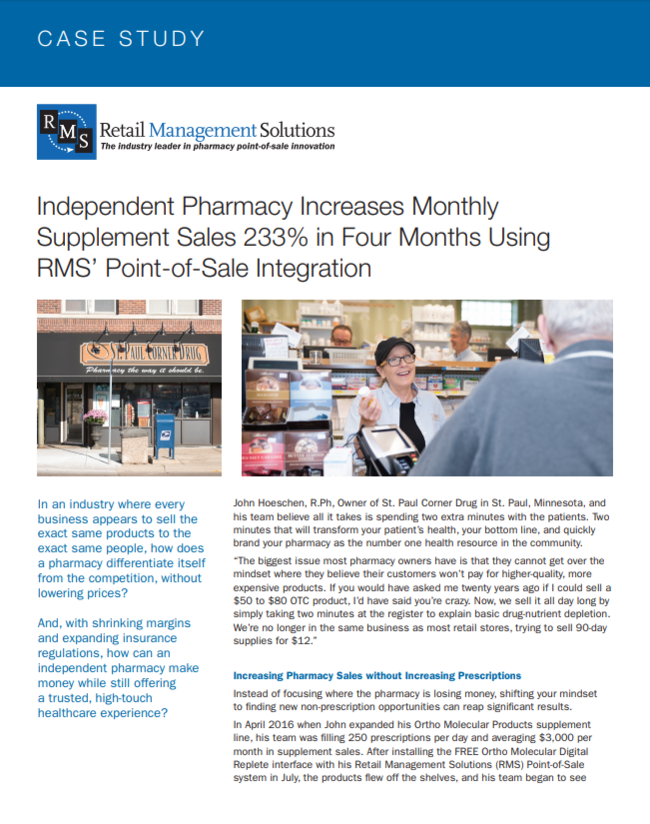 Independent Pharmacy Increases Monthly Supplement Sales 233% in Four Months Using RMS� Point-of-Sale