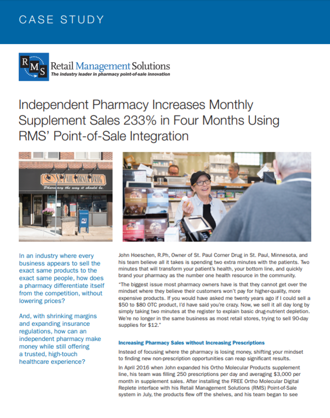 Independent Pharmacy Increases Monthly Supplement Sales 233% in Four Months Using RMS Point-of-Sale