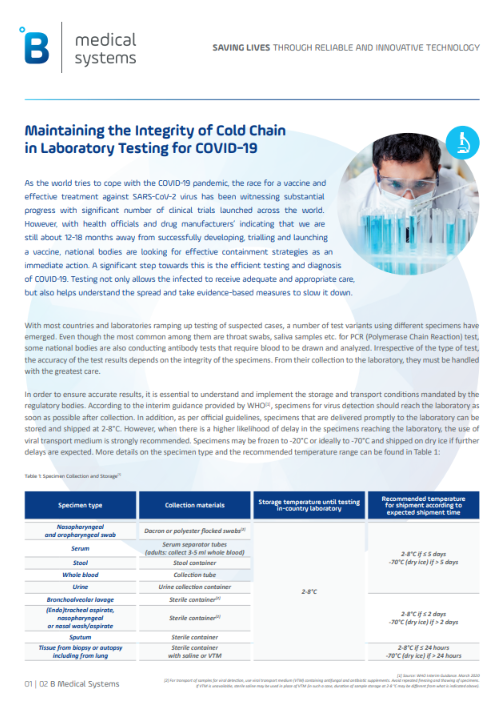 Maintaing the Integrity of Cold Chain in Laboratory Testing for COVID-19