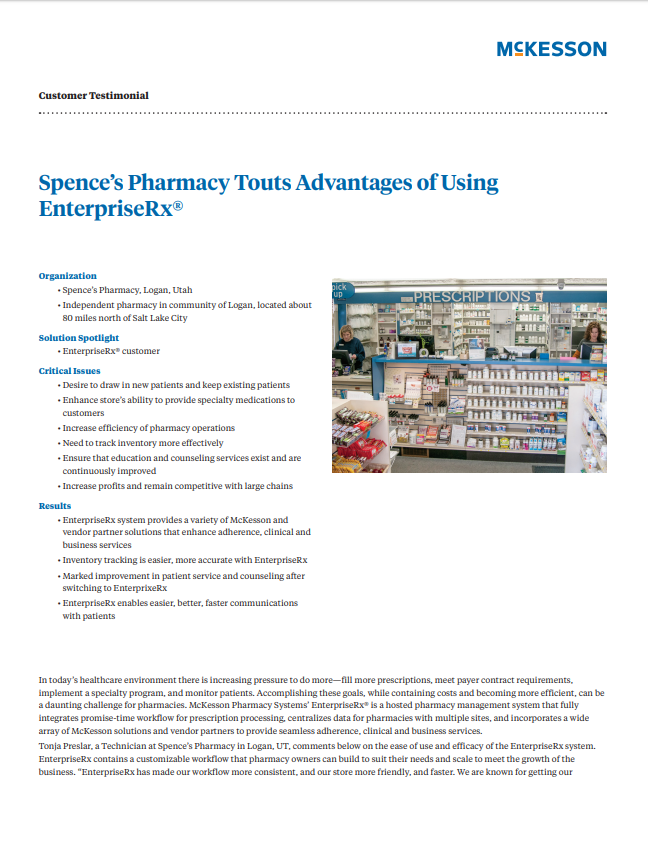Spence�s Pharmacy Touts Advantages of Using EnterpriseRx�