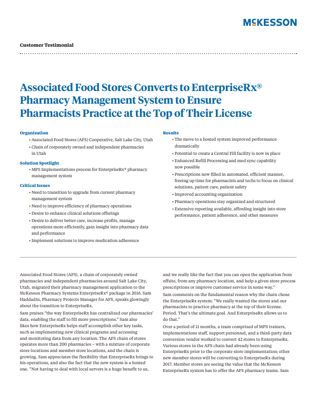 Associated Food Stores Converts to EnterpriseRx Pharmacy Management System