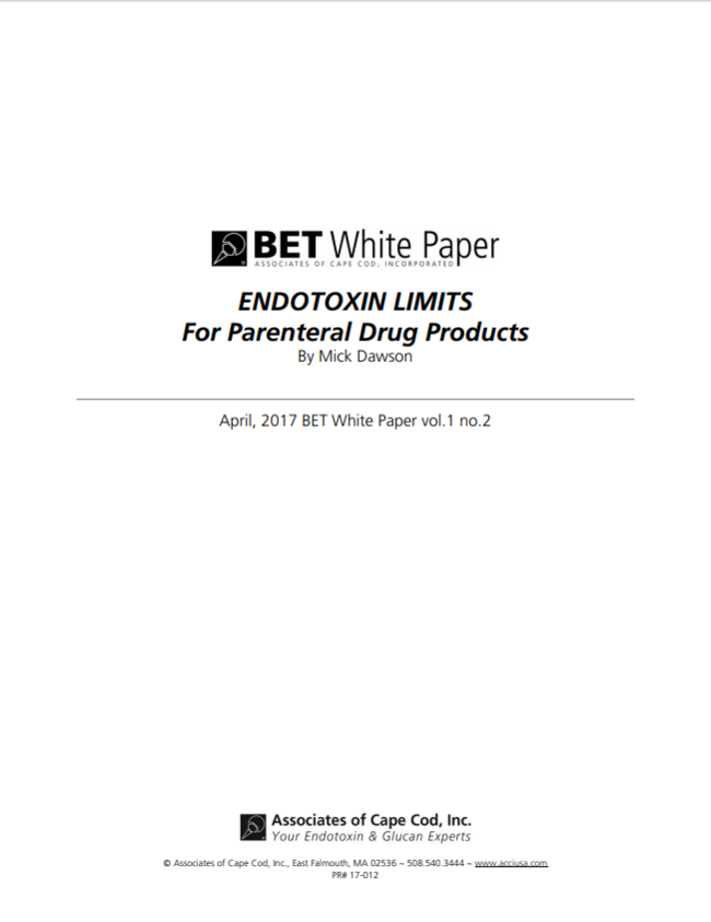 ENDOTOXIN LIMITS For Parenteral Drug Products