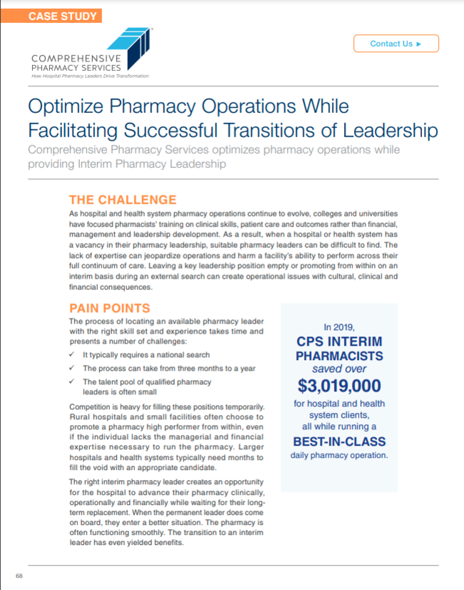 Optimize Pharmacy Operations While Facilitating Successful Transitions of Leadership
