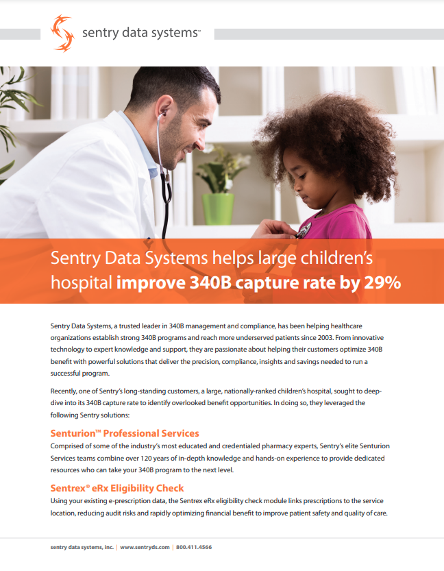 Sentry Data Systems helps large children's hospital improve 340B capture rate by 29%