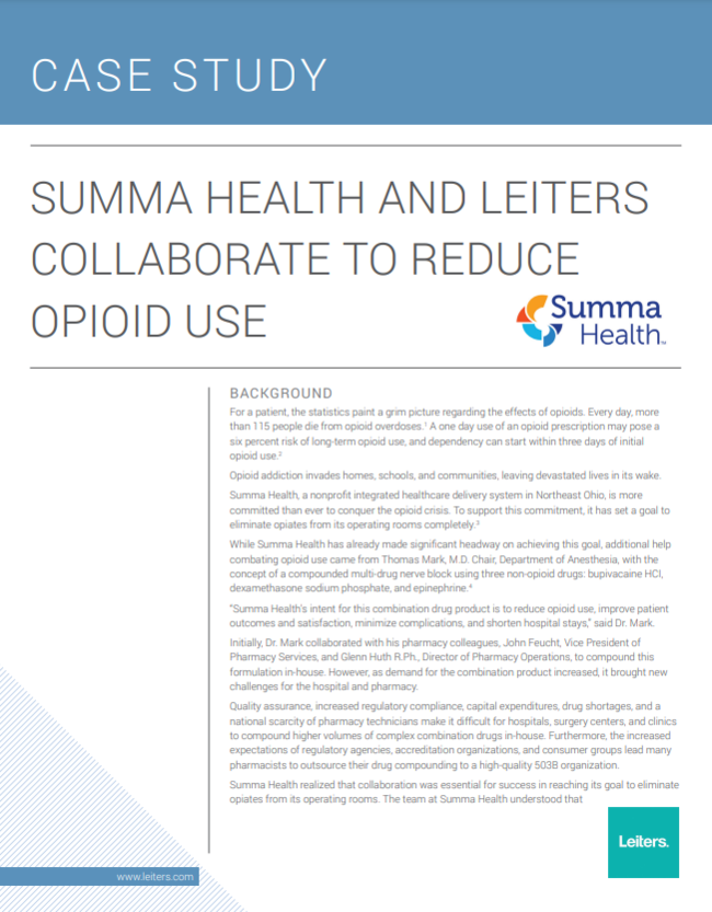 Summa Health and Leiters Collaborate to Reduce Opioid Use