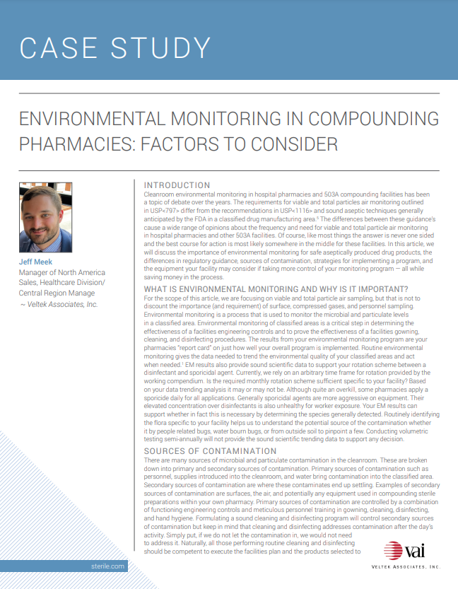 Environmental Monitoring in Compounding Pharmacies: Factor to Consider